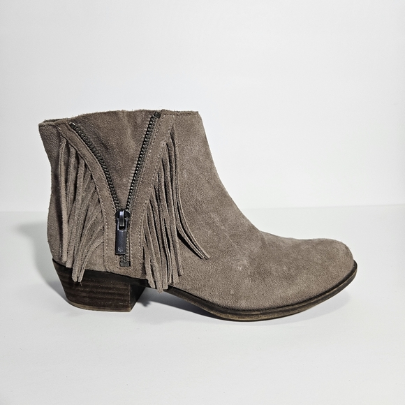 Lucky Brand Taupe Gray Suede Fringe Beeliner Booties - Picture 3 of 10